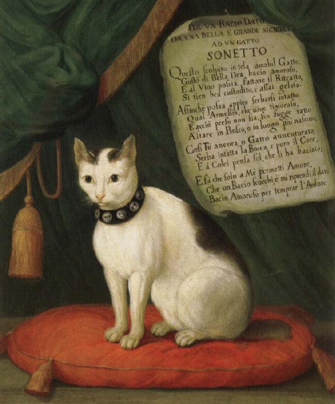 unknow artist Portrait of Armellino the Cat with Sonnet Germany oil painting art